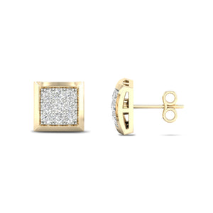 Diamond Earrings with Square Gold Border